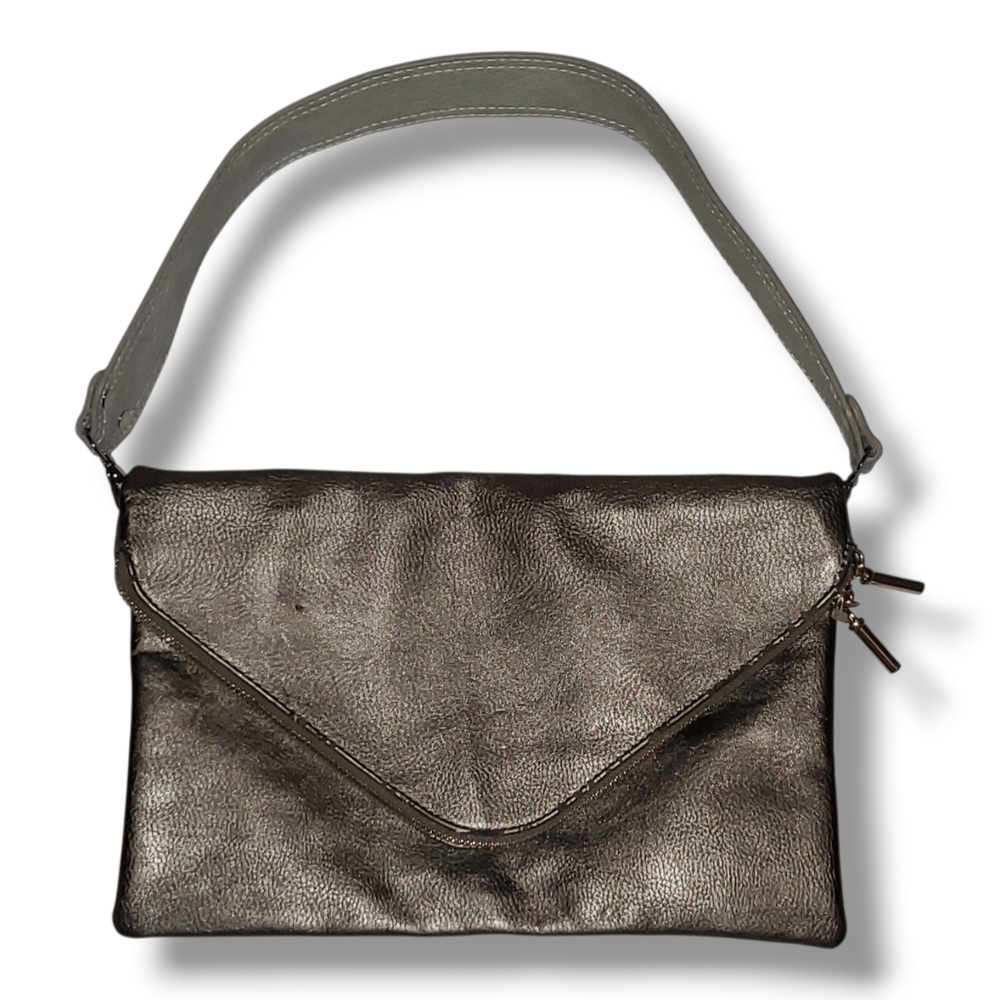 Metallic Gray Envelope Wristlet Clutch